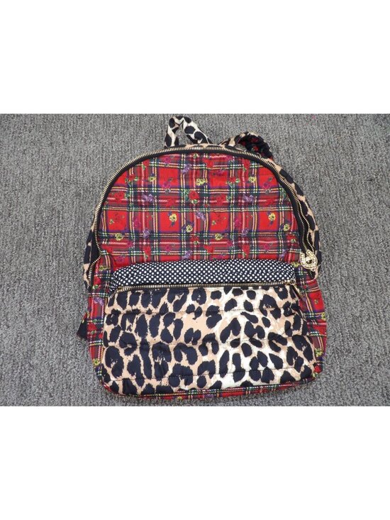 Betsey Johnson Plaid & Leopard Print Backpack With Gold Accents Polka Dot Detail main image 4